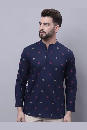 Even Geometric Printed Band Collar Pure Cotton Kurta