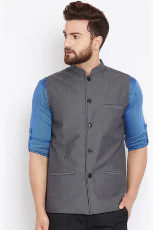 Even Men Grey Self Design Woven Nehru Jacket