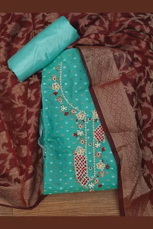 Jaipur Unstitched Zari Embellished Cotton Blend Dress Material with Dupatta