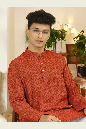 TATTVA Ethnic Motifs Woven Design Mandarin Collar Pure Cotton Straight Kurta