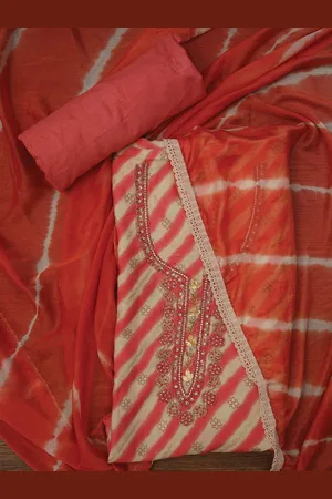 Jaipur Leheriya Printed Embroidered Dress Material with Dupatta
