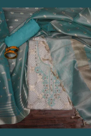 Jaipur Women Zari Woven Cotton Blend Dress Material with Dupatta