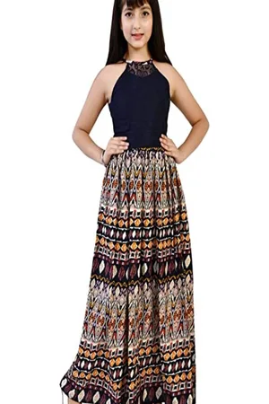BAESD Floral Printed Halter Neck Sleeveless Cotton Dress