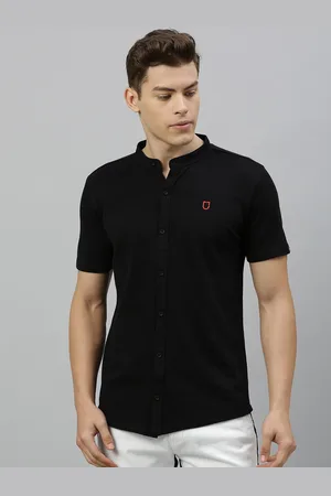 URBANO Men Black Slim Fit Solid Knitted Casual Shirt