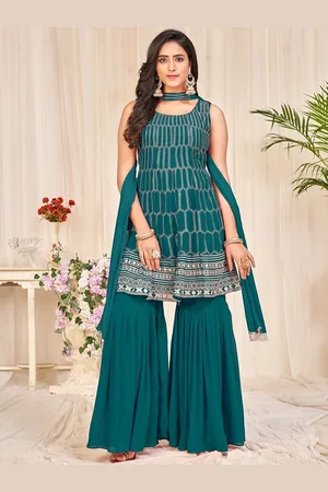 Warthy Ent Embroidered Regular Sequinned Kurti With Sharara & Dupatta