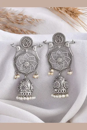 Dastoor Oxidise Silver Plated Jhumkas