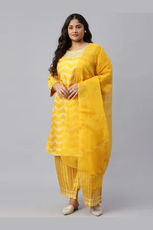 W Omen Yello Bandhani Printed Gotta Patti Kurta ith Trousers & ith Dupatta