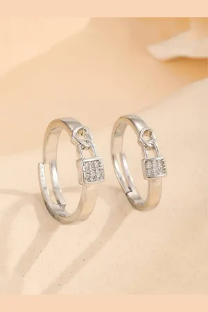 Krelin Unisex Set Of 2 Sliver-Plated Heart Shaped Adjustable Finger Rings