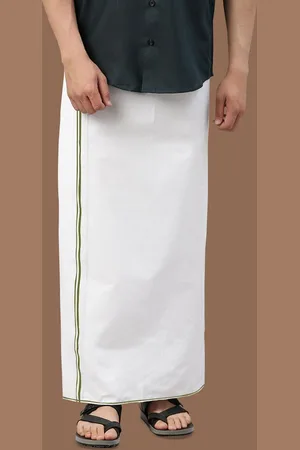 WHITE HEART Men Pure Cotton Single Layer Dhoti with Coloured Border