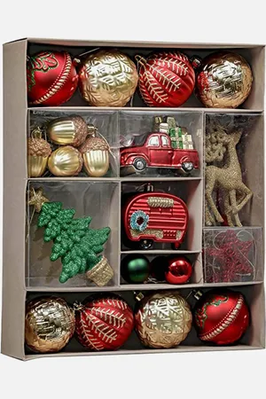 Little Surprise Box LLP Kids Set Of 60 Green & Red Ball XMas Tree Hanging Ornaments