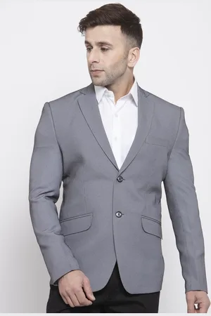 Wintage Men Grey Self & White Design Regular-Fit Single-Breasted Formal Blazer