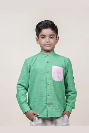 Jilmil Boys Band Collar Long Sleeve Cotton Casual Shirt