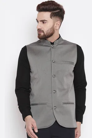 Even Men Grey Self-Design Woven Nehru Jacket