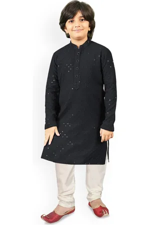 SG Boys Sequinned Mandarin Collar Straight Kurta with Pyjama