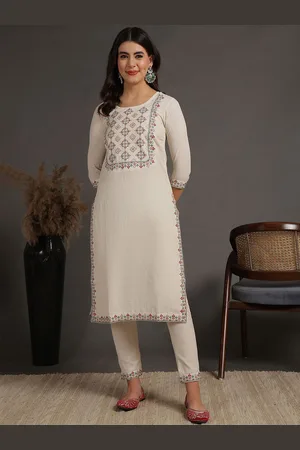 Antaran Women Ethnic Motifs Embroidered Regular Thread Work Pure Cotton Kurta with Trousers