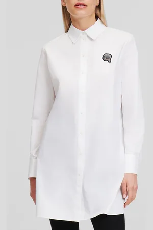 Karl Lagerfeld Women Spread Collar Solid Cotton Slim Fit Casual Shirt