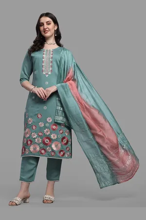 Berrylicious Women Blue Embroidered Thread Work Kurta with Trousers & With Dupatta