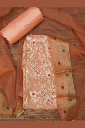 Jaipur Zari Brocade Cotton Dress Material with Dupatta