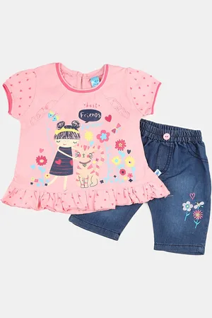 V-Mart Kids Pink & Navy Blue Printed Top with Shorts
