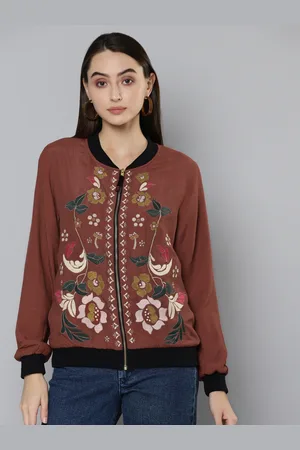 Scouph Women Rust Floral Bomber Embroidered Jacket