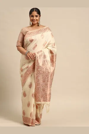Sztori Ethnic Motifs Zari Linen Blend Banarasi Saree