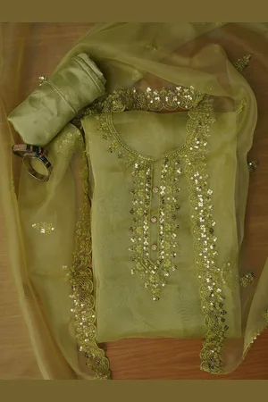 Jaipur Unstitched Embroidered Organza Dress Material With Dupatta