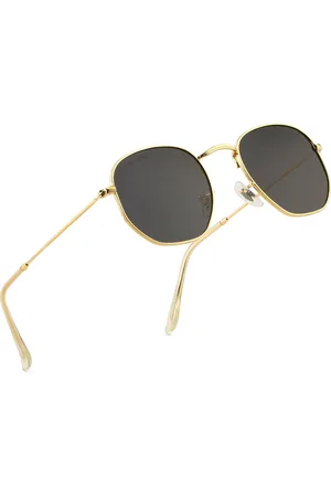 Royal Son Unisex Black Lens & Gold-Toned Oval Sunglasses