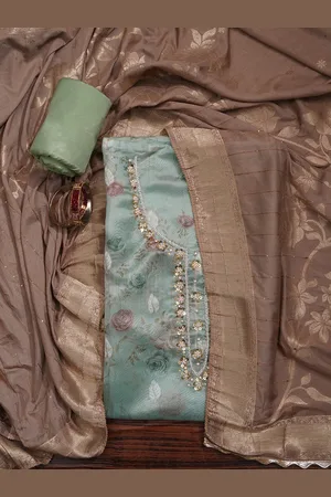 Jaipur Zari Embellished Organza Dress Material with Dupatta