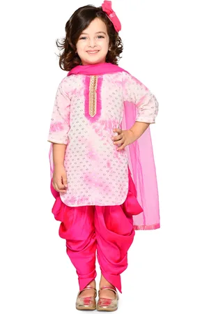 SAKA DESIGNS Girls Pink Ethnic Motifs Printed Kurti with Dhoti Pants & With Dupatta