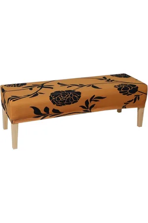 HOKIPO Copper & Black Printed Stretchable Rectangle Dining Bench Cover