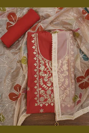 Jaipur Floral Printed Embroidered Pure Silk Dress Material with Dupatta