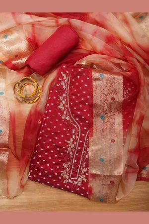 Jaipur Women Unstitched Silk Blend Embellished Dress Material With Dupatta