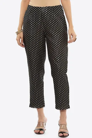 Biba Women Black Printed Smart High-Rise Trousers