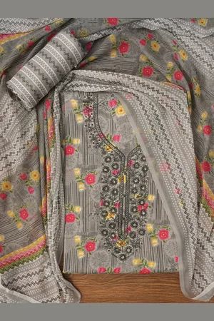 Jaipur Unstitched Embroidered Cotton Dress Material With Dupatta