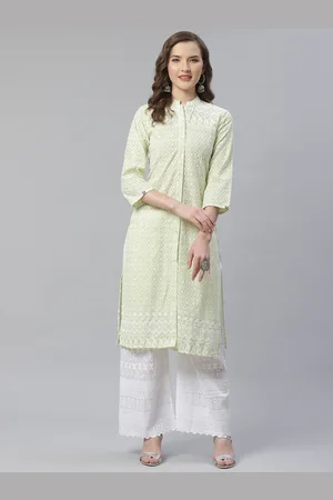 Jompers Women Lime Green & White Chikankari Embroidered Kurta with Palazzos