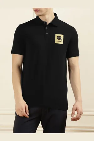 Karl Lagerfeld Men Mandarin Collar Applique T-shirt