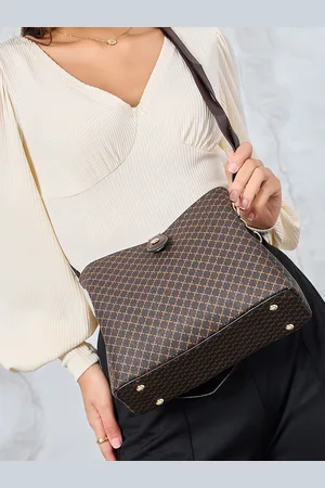 Styli Geometric Printed Satchel Bag with Double Strap
