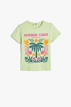 Koton Girls Tropical Printed Cotton Regular Fit T-shirt