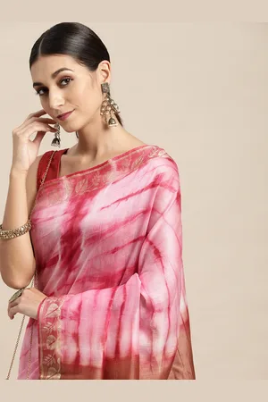 swatika Pink & Brown Tie and Dye Pure Silk Bhagalpuri Saree