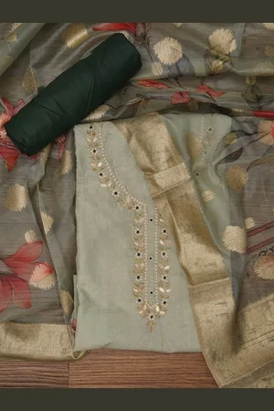 Jaipur Floral Embellished Floral Printed Cotton Blend Dress Material with Dupatta