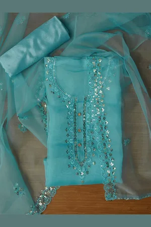 Jaipur Unstitched Embroidered Organza Dress Material With Dupatta
