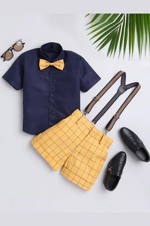 BAESD Boys Checked Silk Cotton Shirt with Shorts & Suspenders