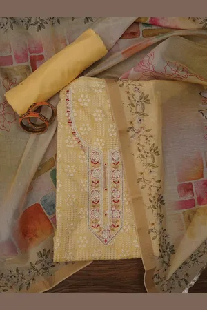 Jaipur Printed Embellished Cotton Dress Material with Dupatta