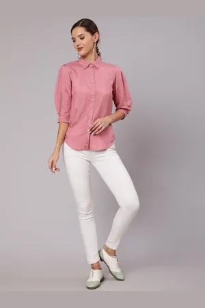 Jaipur Pink Puffed Sleeves Pure Cotton Shirt with Pant Co-Ords