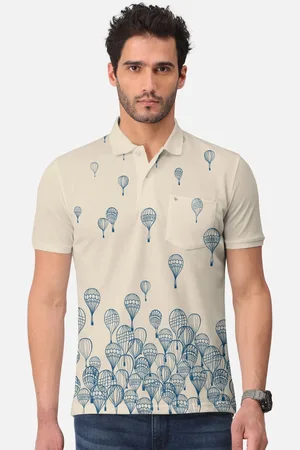 bullmer Conversational Printed Polo Collar Short Sleeves Cotton T-shirt
