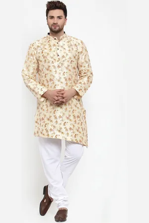 KLOTTHE Men Beige Floral Printed Regular Kurta with Churidar