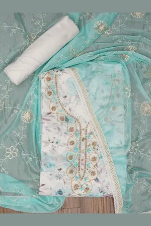 Jaipur Cotton Blend Embellished Dress Material with Dupatta