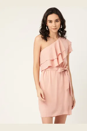 DODO & MOA Women Pink One Shoulder Crepe Dress