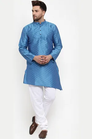 KLOTTHE Men Blue Woven Design A-Line Silk Kurta