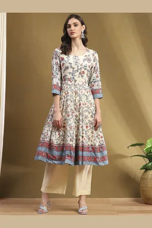 Biba Women Floral Printed Pure Cotton Anarkali Kurta With Palazzos & Dupatta